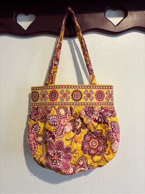 Vera Bradley Bali Gold Y2K Floral Tote Bag in Yellow and Pink